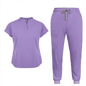Ensemble de blouses médicales unisexes, couleur unie, manches courtes, pantalon avec poches, col mandarin, longueur normale, toutes saisons, polyester/coton - Product Image 1