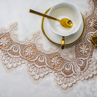 Nappe de table carrée en dentelle blanche avec broderie florale et bordure ajourée, 100 % polyester, taille personnalisée pour les fêtes de Noël