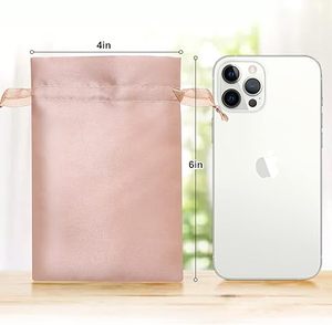 Grands sacs en satin rose gold personnalisés avec cordon de serrage, sacs cadeaux miniatures avec cordon de serrage pour mariage, pour filles - Product Image 4