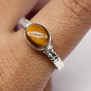925 Sterling Silver Classic Bezel Setting <b>Tiger</b> <b>Eye</b> Cabochon Oval 7x9mm Gemstone Handmade Birthstone <b>Ring</b> - Product Image 2