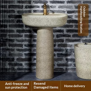 Lavabos de Pedestal para el Hogar, Estilo Chino Moderno, Lavabo de Cerámica de un Solo Orificio, Montado en el Suelo, para Baño o Exterior, Cerámica de Jingdezhen - Product Image 4