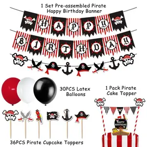 70er Pack Piraten Geburtstags feier Dekorationen Kits Cake Toppers Cupcake Sticks Luftballons Set Kinder Foto Requisiten