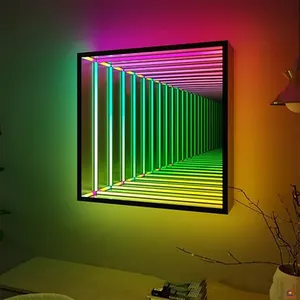 Applique murale miroir infini design moderne miroir tunnel LED avec télécommande lumière en verre changeant multicolore