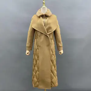 Gabardina larga de lana de doble cara para mujer, chaqueta de plumas, abrigo de piel con cuello de piel de visón, Invierno