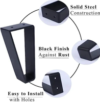 Lot de 4 pieds de meubles lourds en métal noir en forme de triangle pour chambre à coucher style mod du milieu du siècle pour salle à manger salon canapé canapé