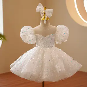 Western style princess flower girl wedding gown pink dress girl for birthday party Exquisite embroidery kids girl dress