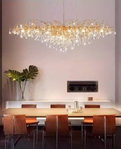Sang Trọng Khách Phòng Ăn Đèn Chùm Pha Lê <span class=keywords><strong>New</strong></span> Nhôm Biệt Thự Nghệ Thuật Nước Thả Ánh Sáng Trần Với Cây Chi Nhánh Đèn Mặt Dây Chuyền - Product Image 4