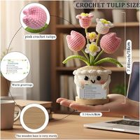 Poupée en peluche Tulipe au crochet, Lys roses et blancs, Deux petites marguerites, Plante en pot, Tulipe rose en peluche en pot