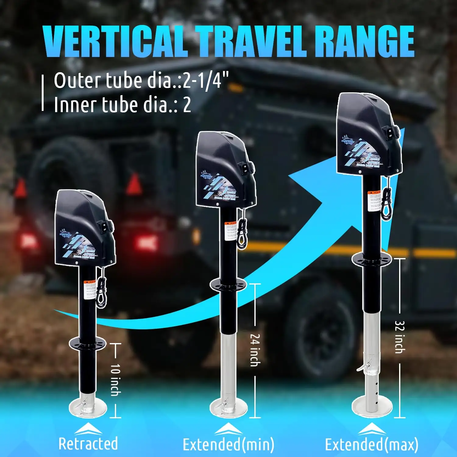 Cric de remorque électrique à cadre en A jusqu'à 4000lbs Cric de langue électrique robuste pour camping-car, ascenseur de 18 pouces, 12V DC et lumières LED lumineuses