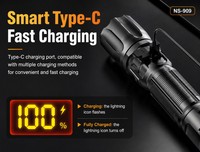 Lampe torche LED puissante pour l'extérieur avec charge USB-C, matériau ABS IP44, faisceau réglable, portée du faisceau pour le camping