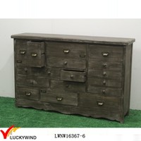 Meuble de rangement vintage rustique en bois massif avec tiroirs et tableau noir pour chambre, hôtel, salon, maison