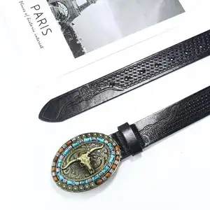 Metal Belt Buckle 2023 Newest Bohemian Vintage Western Cow Belt