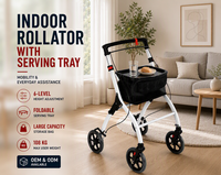 Déambulateur d'intérieur pliable à 4 roues avec plateau et poignée, réglable de 90 à 102,5 cm, 6 niveaux, 108 kg, certifié CE UKCA ISO
