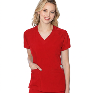 Blouse médicale noire pour femme à col en V, écologique, avec deux poches, détection d'aiguilles, tissu tissé sans couture, uniforme d'hôpital - Product Image 5