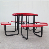 Offre spéciale Mobilier urbain Table ronde d'extérieur en fonte rouge Tables et chaises de restaurant rondes Ensemble de tables de pique-nique pour patio et jardin