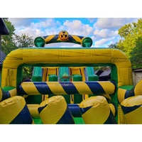 Parcours d'obstacles gonflable en PVC commercial avec toboggan aquatique et piscine pour la location
