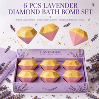 Coffret de 6 bombes de bain personnalisées en forme de diamant à l'extrait de lavande, 80g, à base de plantes, faites à la main, or rose, hydratantes, aromatiques, boîte cadeau OEM