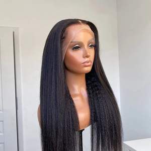 Perruques Yaki Lisses Pas Chères en Cheveux Naturels Vierges 100% pour Femmes, Demi-Frange, Densité 300, Perruques Frontales en Dentelle Personnalisées en Cheveux Humains Vierges Bruts - Product Image 2