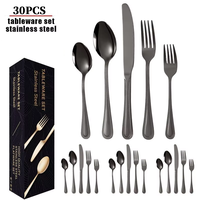Juego de Cubiertos de Acero Inoxidable de 30 Piezas con Caja de Regalo y Asa Decorada con Cuentas, para Hotel, Restaurante, Boda, Cuchara, Tenedor y Cuchillo