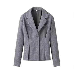 Blazer Wanita Berkualitas Tinggi Musim Gugur 2026 Model Baru Formal Solid Temperamen Kerah Lipat Lengan Panjang Bahan Worsted Rok Jas Poliester - Product Image 2