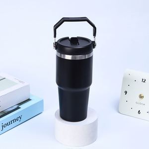Mug de voyage isotherme sous vide 20oz 30oz avec poignée, couvercle, paille et base antidérapante pour boissons froides - Product Image 4