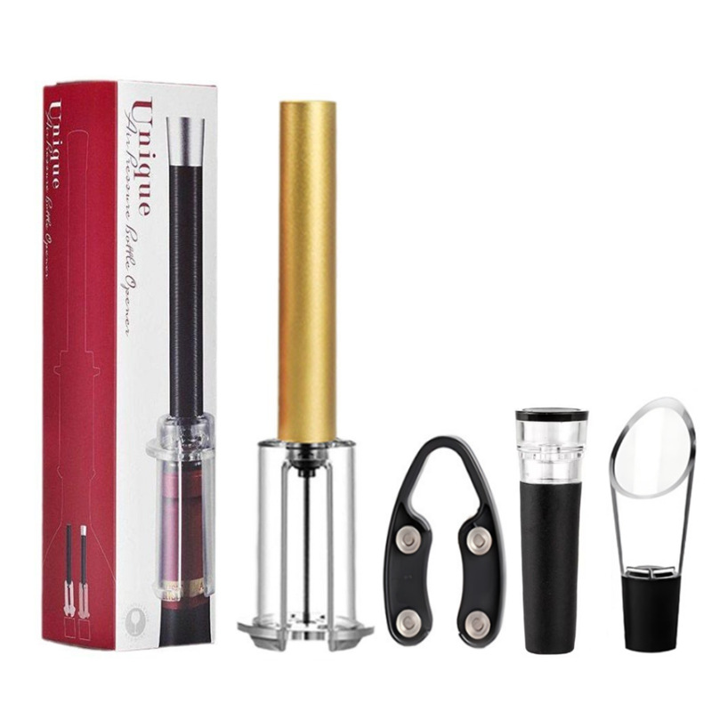Boîte de couleur-or abs ouvre-bouteille à pression d'air-bouchon de vin 4pc s