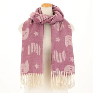 Hermoso chal rosa de invierno para niña, estampado con diseño de gato, chal cálido de cachemira rosa para invierno - Product Image 2