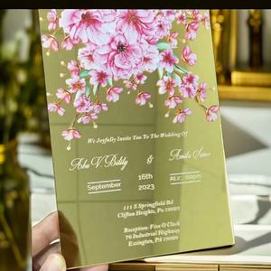 กระจกสีเงินออกแบบได้ตามต้องการสำหรับงานแต่งงาน<span class=keywords><strong>การ์ด</strong></span>กระจกสีทอง - Product Image 3