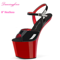 20CM Sexy Exotic Heeless Pole Dance Shoes PU Upper Ankle Strap Stripper Platform Sandals Hauteur Augmentant les caractéristiques de rembourrage