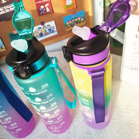 Bouteille de sport 1L tasse en plastique avec paille bouteille d'eau avec marqueur de temps de motivation bouteille d'eau changeant de couleur tasse d'eau personnalisée