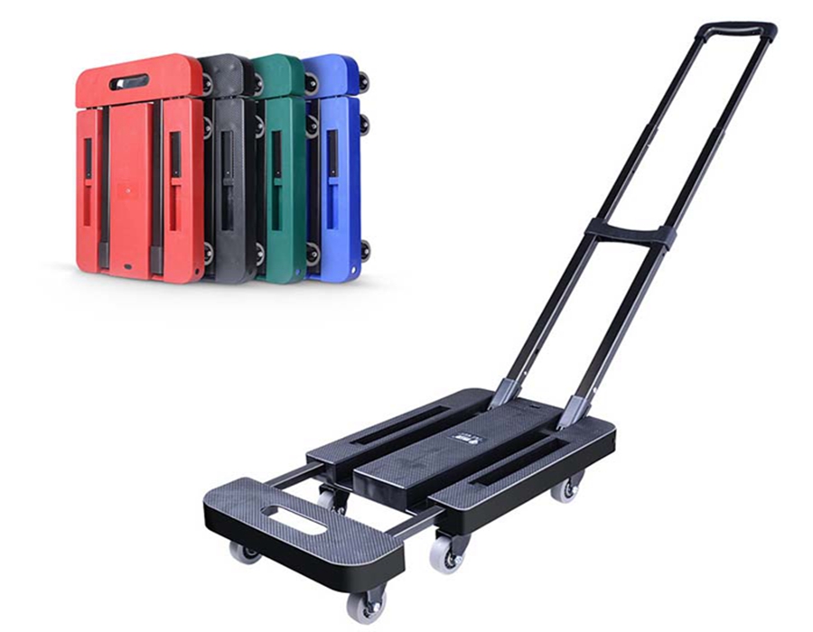 6 Removable Wheels Telescoping Handle For Moving Travel Shopping Office Folding Red Luggage Cart With 200Kg Heavy Duty