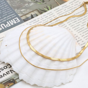 Double Layer Snake Chain Necklace 18k Gold Plated Titanium Steel Unisex Stackable Fashion Collarbone Chain - Product Image 2