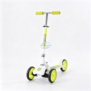 Children Two-<b>Wheel</b> Kick Scooter, Lightweight Aluminum Alloy Frame White Scooter with Yellow Accents Equipped with Hand Brake for - Product Image 3