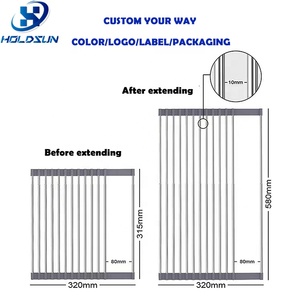 Escurridor de Platos Enrollable de Acero Inoxidable Resistente al Calor, Plegable, para Fregadero de <span class=keywords><strong>Cocina</strong></span>, con Cesta de Almacenamiento para Cucharas y Tenedores - Product Image 2