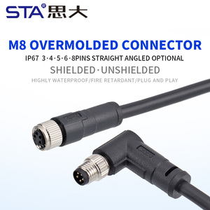 IP67 Shielded Unshielded 3 4 5 6 8 Pin Straight Angled Female Male M8 Overmolded Cable - Product Image 1