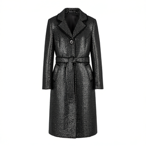 Cappotto Lungo in Tweed da Donna, Antivento, con Bottone Singolo, Colletto a Risvolto, Manica Lunga, Stile Elegante, Tinta Unita, in Lana - Product Image 1