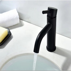 Robinet de lavabo à bec courbé noir en acier inoxydable 304, monotrou, eau chaude et froide, pour lavabos et salles de bain - Product Image 3