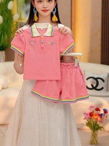 Set Estivo per Ragazze, Abbigliamento Estivo con Top a Maniche Corte con Colletto a Polo e Pantaloncini, Completo Sportivo per Bambini in Due Pezzi - Product Image 4