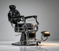 Fauteuils de barbier vintage haut de gamme en cuir noir capitonné, fauteuil de barbier professionnel inclinable hydraulique en chrome poli