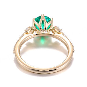 Bague de fiançailles en or massif 14 carats avec émeraude de laboratoire, design élégant, émeraude colombienne, bague de mariage - Product Image 5