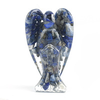 Figurine d'ange en résine artisanale avec gravier de pierre de jade naturelle, best-seller, pour la décoration intérieure, la guérison et la bonne chance
