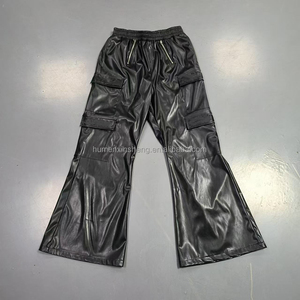 Produttore Custom da <span class=keywords><strong>uomo</strong></span> in bianco, tinta unita, in bianco, con tasca utilitaria, pantaloni da <span class=keywords><strong>uomo</strong></span> svasati, pantaloni in finta pelle - Product Image 2