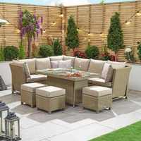AUDU UK Ensemble de table à manger en rotin résistant au feu et en osier Ensemble de canapés de jardin d'angle avec foyer au gaz