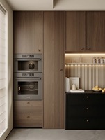 Buffet d'appoint personnalisé de style mid-century, armoire de cuisine intégrée avec niche pour appareils électroménagers et arche de présentation