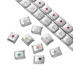 Star Modular Charm Link | 18K PVD Stainless Steel Square Italian <b>Bracelet</b> <b>Bead</b> for DIY Jewelry <b>Making</b> Accessories - Product Image 1