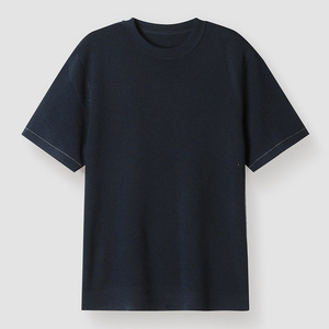 T-shirt à manches courtes en tricot pour homme, col rond, couleur unie, bordure contrastée, coupe ajustée, vêtements décontractés - Product Image 2