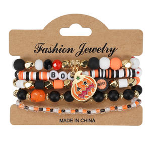 HLC Halloween Pulsera Apilable Multicapa con Murciélagos, Calabazas y Arañas, Hecha a Mano con Cuentas Elásticas de <span class=keywords><strong>Arcilla</strong></span> Polimérica y Cristal, Set de Pulseras para Fiesta - Product Image 4