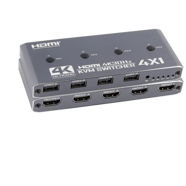 OEM 4x1 Port H DMI KVM Switch 4K30Hz 4*USB2.0 Keyboard Mouse Sharing IR Remote Button Switch Audio Video Sync for PC Monitor