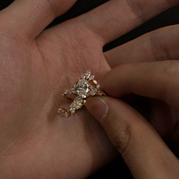Set Cincin Tumpuk HJ173 Oval Center CZ Marquise Crystal Cluster Floral Engagement Band, Cincin Wanita Mewah Nan Anggun