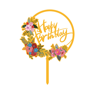 ท็อปเปอร์เค้กอะคริลิคกระจกเงา ลายสุขสันต์วันเกิด พร้อมดอกไม้และผีเสื้อ สำหรับตกแต่งเค้ก งานเลี้ยงวันเกิดที่บ้าน อุปกรณ์ตกแต่ง - Product Image 4